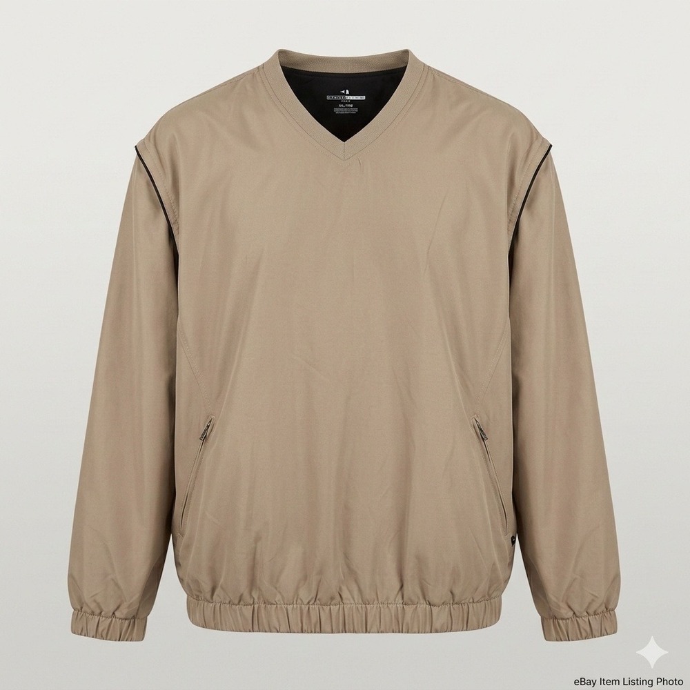 Grand Slam Golf Windbreaker Pullover Mens 3XLT Tan Convertible Zip Off Sleeve‎